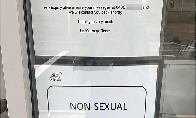 The sign has been recently placed outside La Massage Thai Remedial & Day Spa in Mosman in Sydney's exclusive Lower North Shore (pictured)