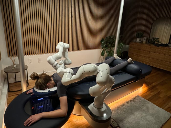 Ana Altchek trying out Ai massage chair